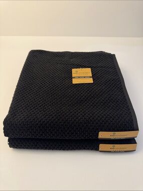 2pc ECOEXISTENCE Bamboo Zero Twist Loops Bath Towel Set - Caviar(Black)